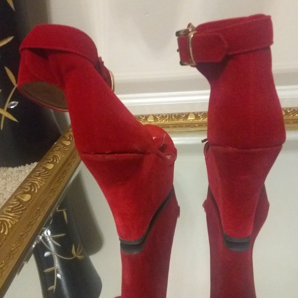 Candy Red Open Toe Wedges - Picture 2 of 6